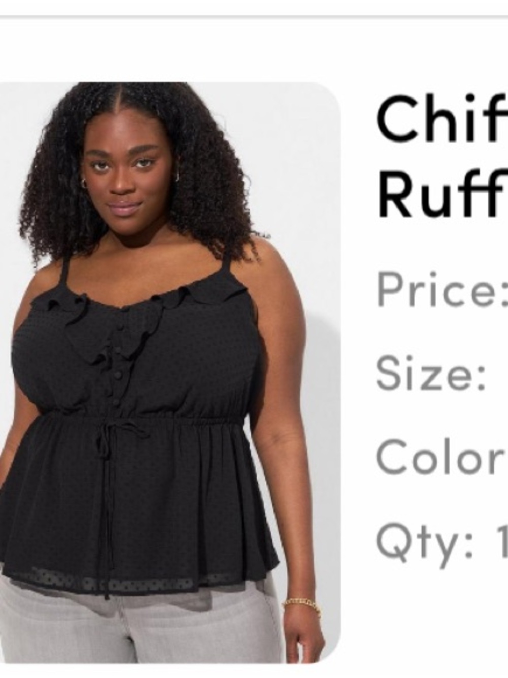 torrid Black Chiffon Ruffle Tie-Waist Camisole